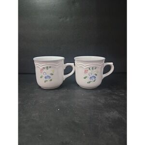 Floral Expressions Stoneware Coffee Cups, Japanese Tea Cups, Vintage Set of 2‎